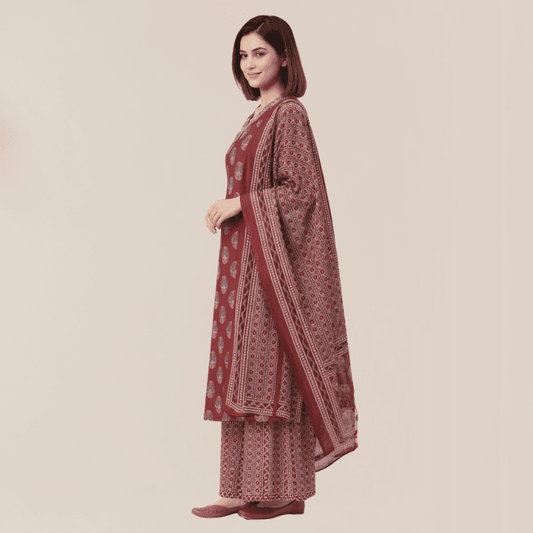 Maroon Kurta Palazzo Set with Dupatta