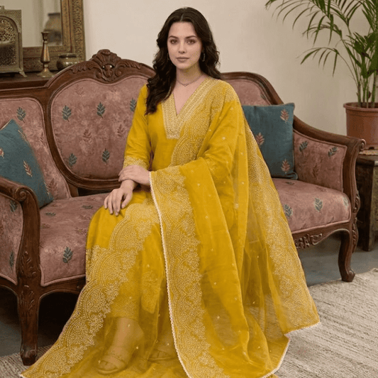 Mustard Kurta Pant Dupatta Set
