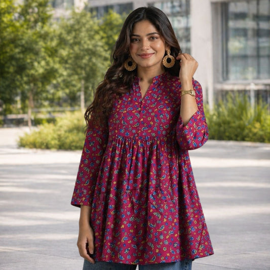 Maroon Printed Cotton Kurti