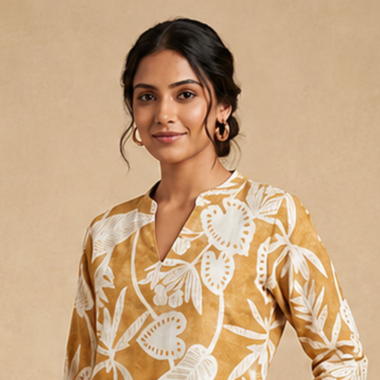 Yellow Printed Short Kurti
