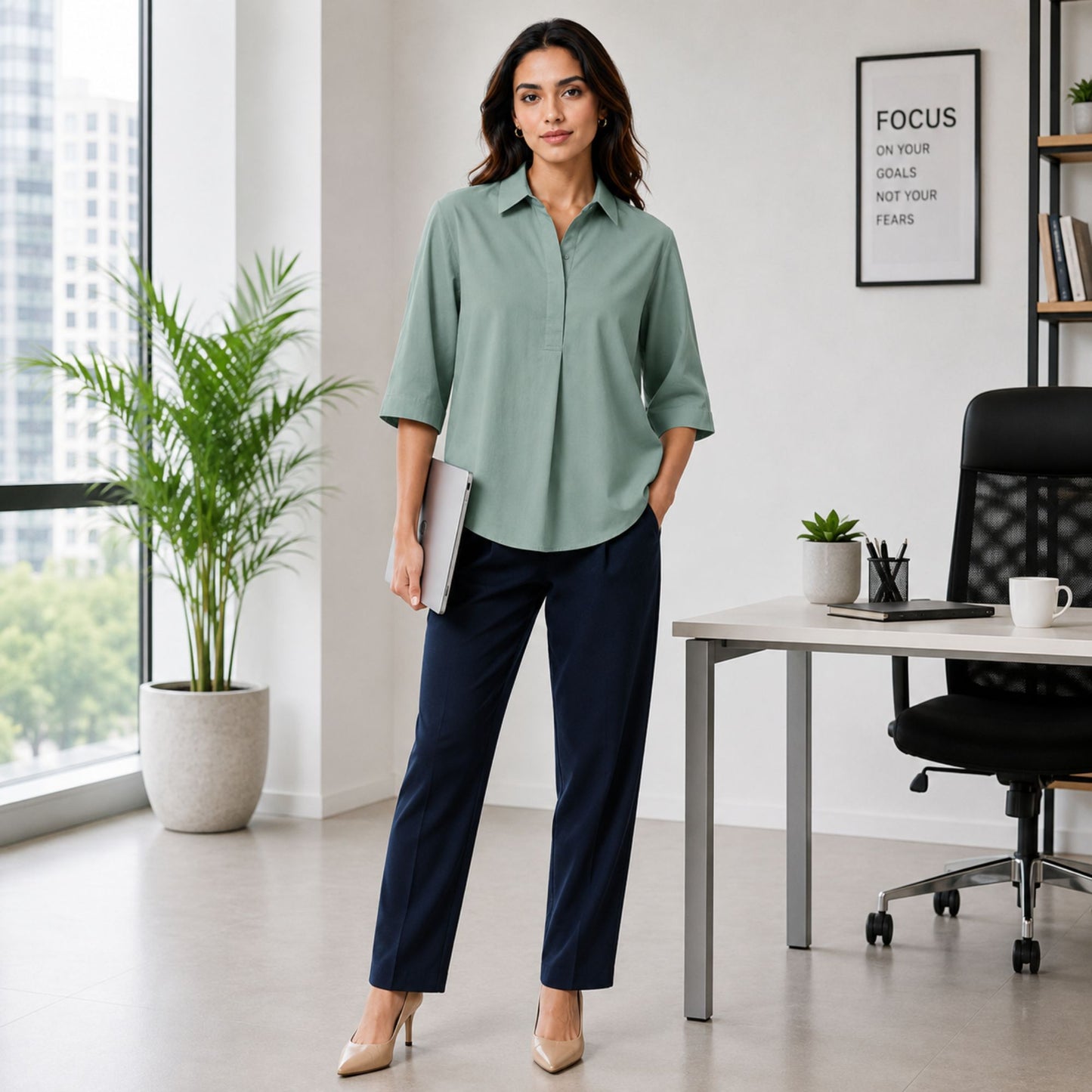 Solid Cotton Collared Top