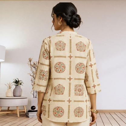 Beige Printed Casual Top