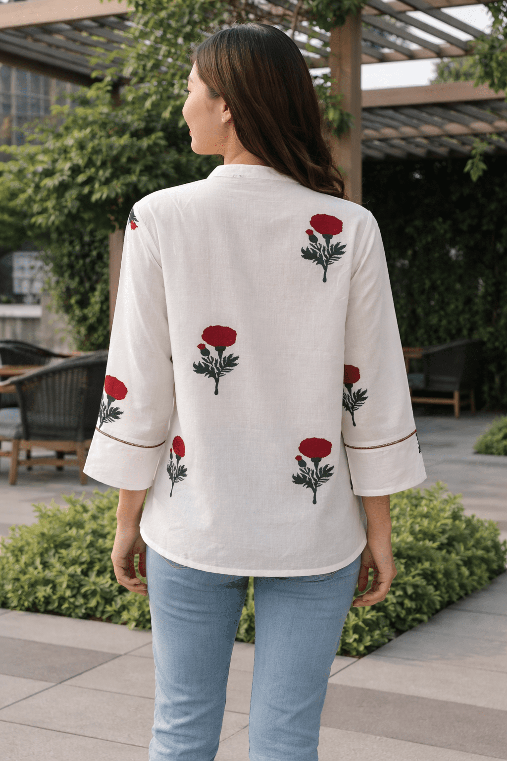 White Floral Print Top