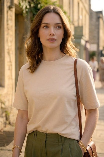 Beige Solid T-Shirt