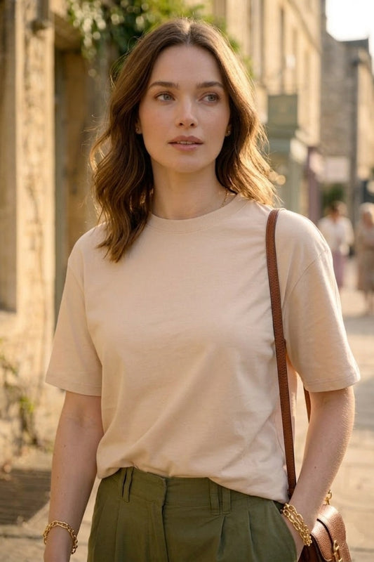 Beige Solid T-Shirt