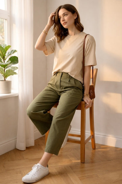 Beige Solid T-Shirt