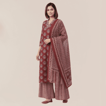 Maroon Kurta Palazzo Set with Dupatta