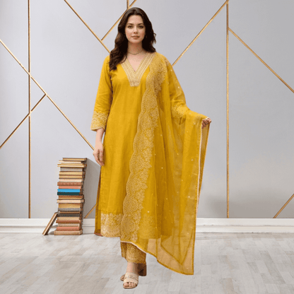 Mustard Kurta Pant Dupatta Set