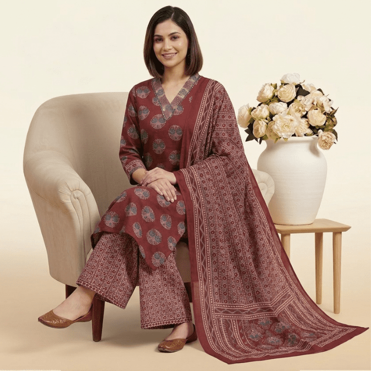 Maroon Kurta Palazzo Set with Dupatta