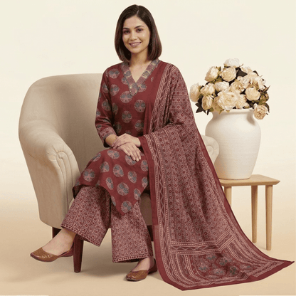 Maroon Kurta Palazzo Set with Dupatta