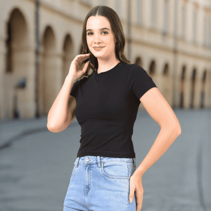 Black Slim Fit Crop Top