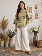 Mustard Printed Cotton Kurti