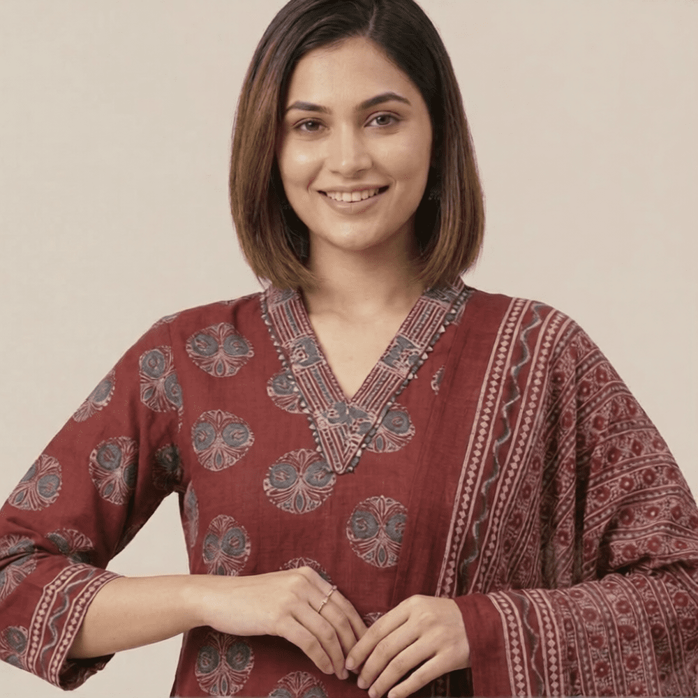 Maroon Kurta Palazzo Set with Dupatta