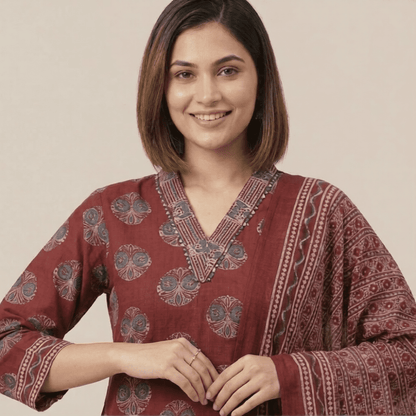 Maroon Kurta Palazzo Set with Dupatta