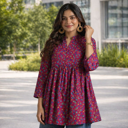 Maroon Printed Cotton Kurti