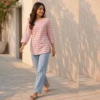 Pink Printed Cotton Kurti