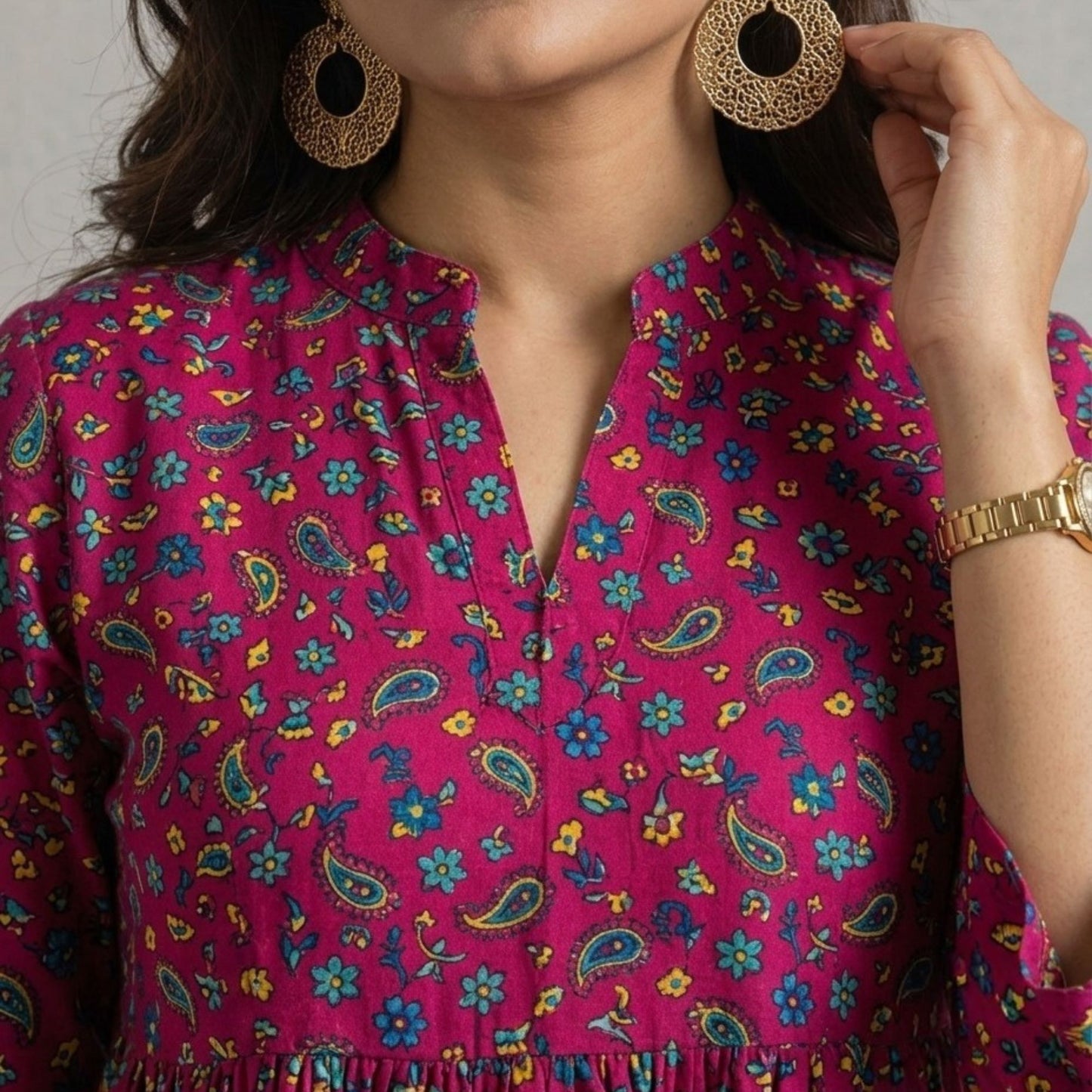 Maroon Printed Cotton Kurti
