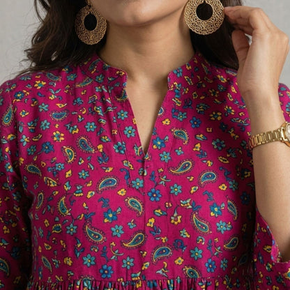 Maroon Printed Cotton Kurti