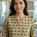 Mustard Printed Cotton Kurti