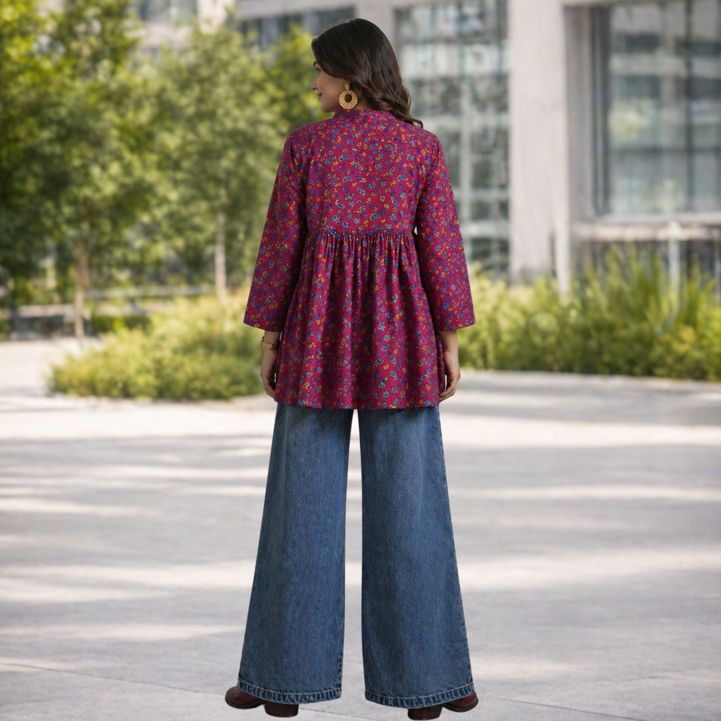 Maroon Printed Cotton Kurti
