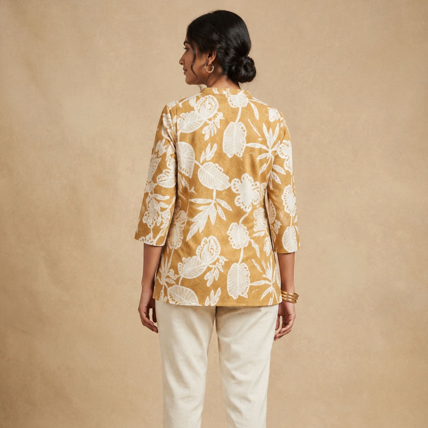 Yellow Printed Short Kurti