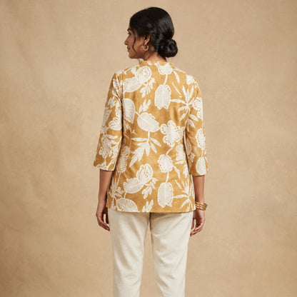 Yellow Printed Short Kurti