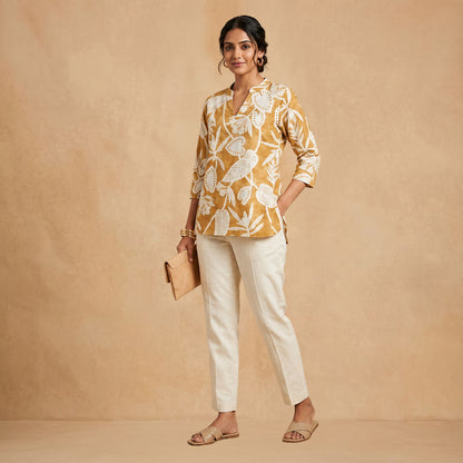 Yellow Printed Short Kurti