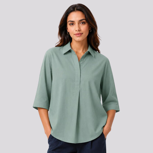 Solid Cotton Collared Top