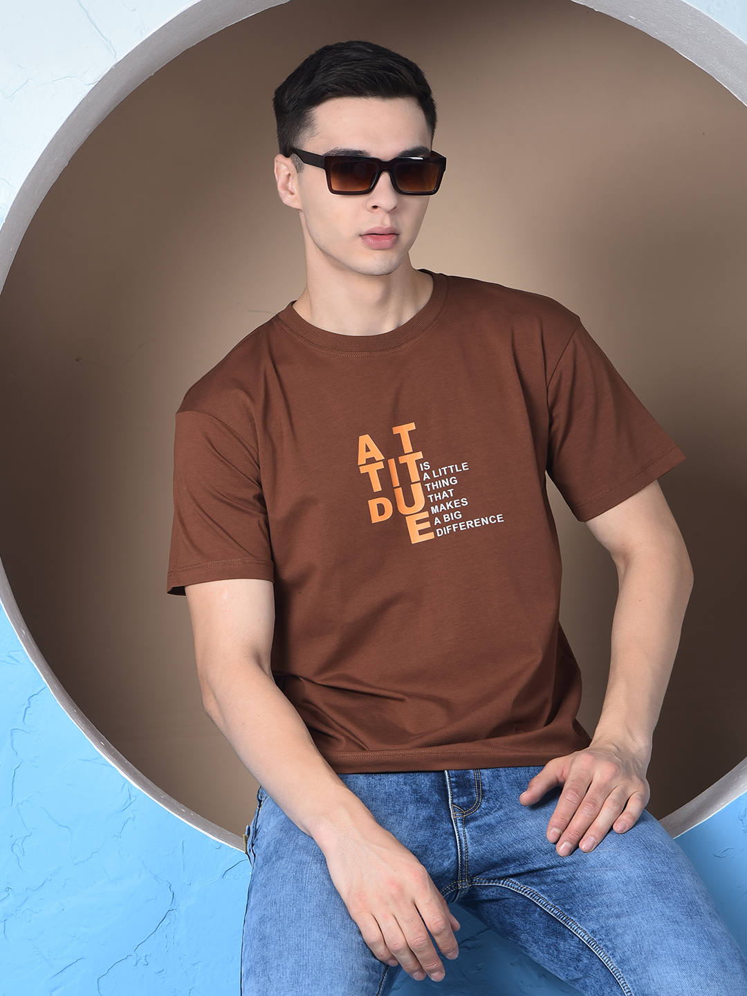 Brown Attitude Printed Cotton T-Shirt - Image 5
