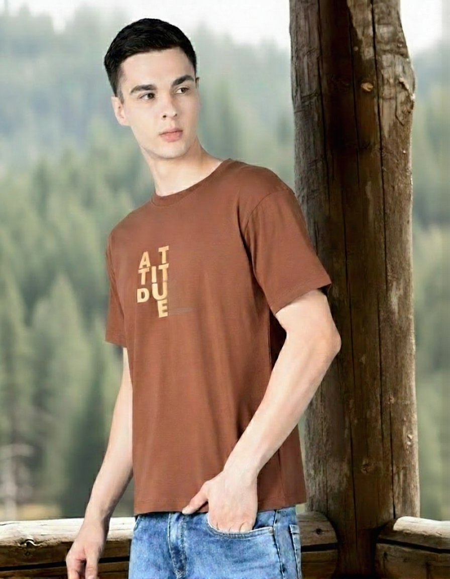 Brown Attitude Printed Cotton T-Shirt - Image 2
