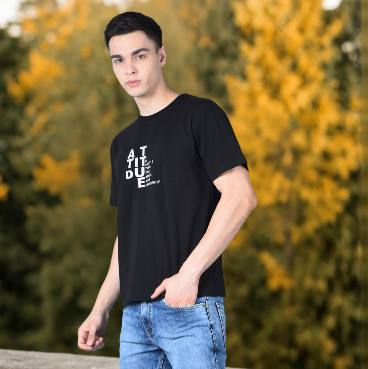 Black Attitude Printed Cotton T-Shirt - Image 4