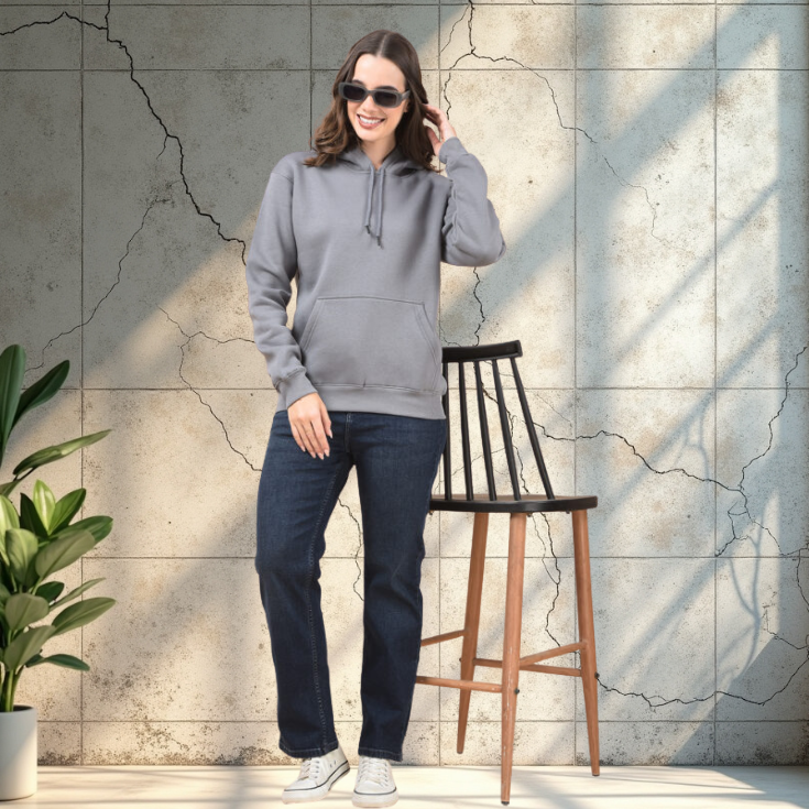 Solid Grey Pullover Hoodie