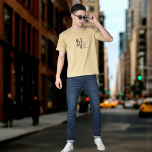 Beige Attitude Printed Cotton T-Shirt