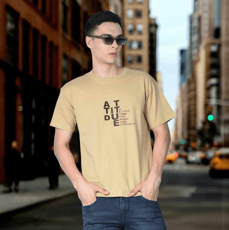 Beige Printed Cotton T-Shirt - Image 2