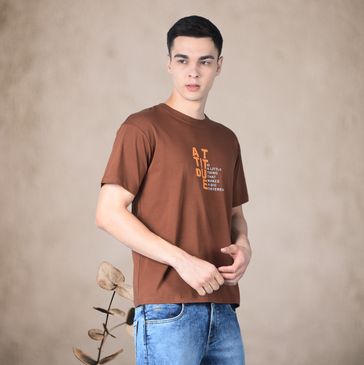 Brown Attitude Printed Cotton T-Shirt - Image 3