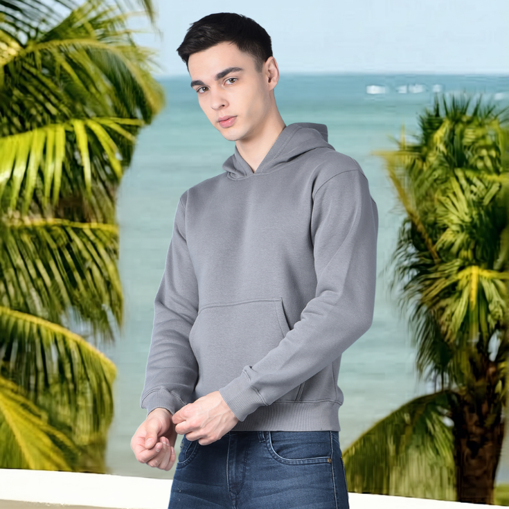 Solid Grey Pullover Hoodie - Image 2