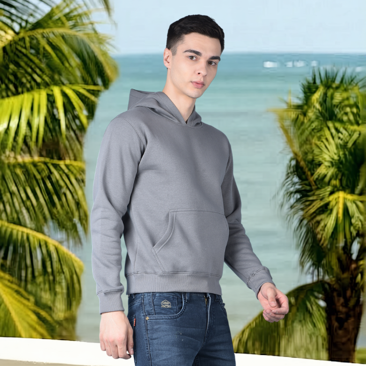 Solid Grey Pullover Hoodie - Image 4