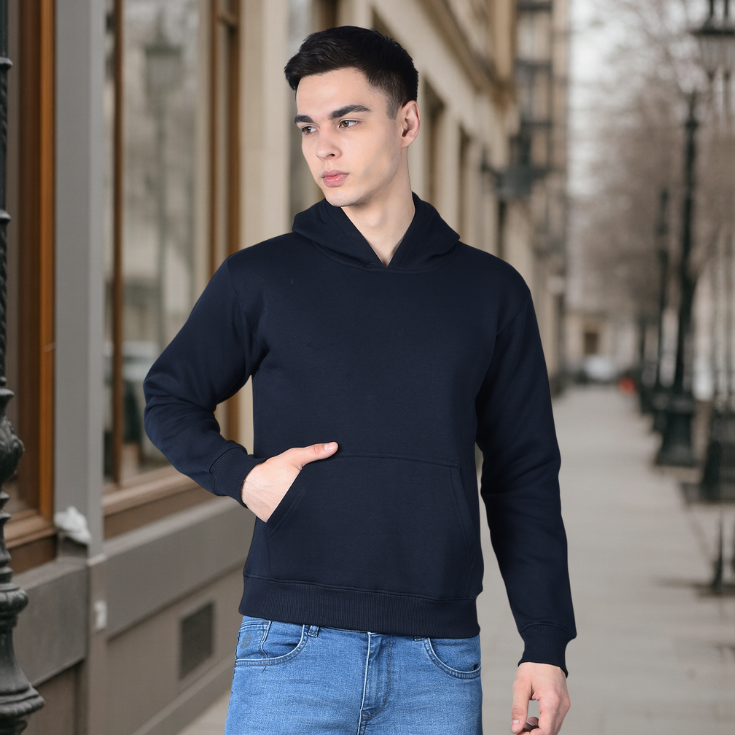 Solid Navy Blue Pullover Hoodie