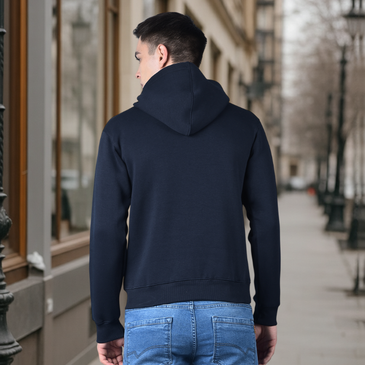 Solid Navy Blue Pullover Hoodie - Image 5