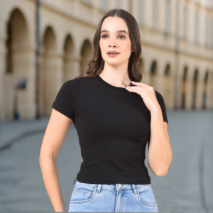 Solid Black Slim Fit Crop Top