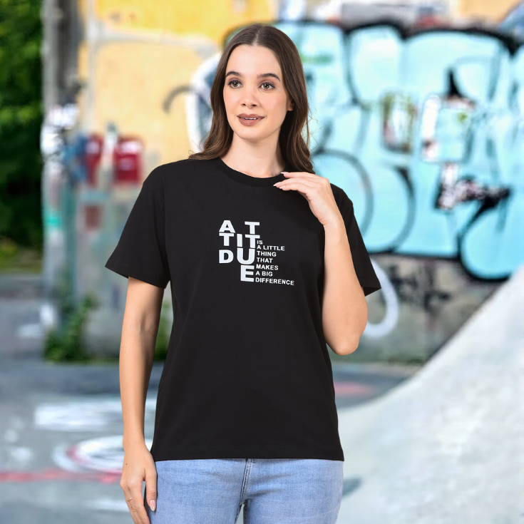 Black Attitude Printed Cotton T-Shirt