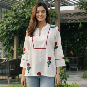 White Floral Print Top