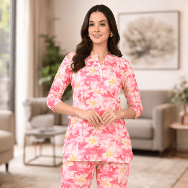 Pink Floral Printed Coord Set - Image 2