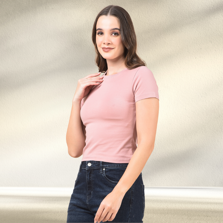 Pink Cotton Crop Top Slim Fit - Image 4
