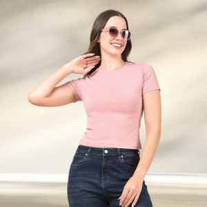 Pink Cotton Crop Top Slim Fit