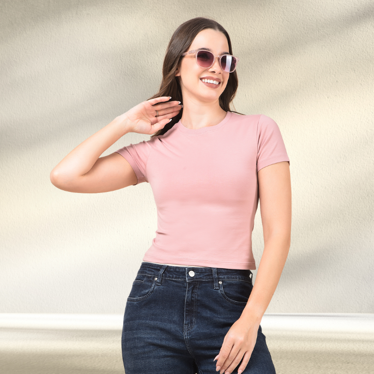 Pink Cotton Crop Top Slim Fit - Image 2