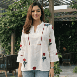 White Floral Print Top