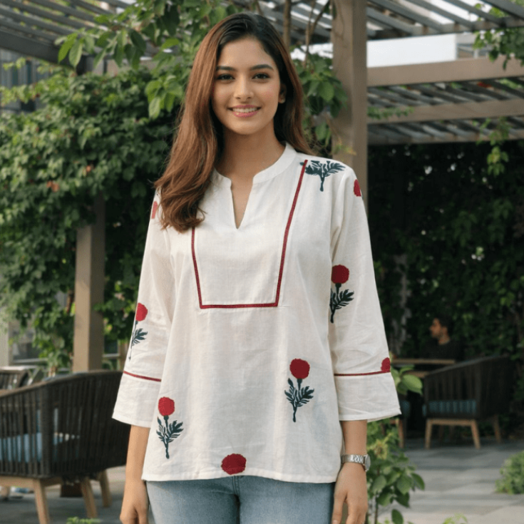 White Floral Print Top - Image 2