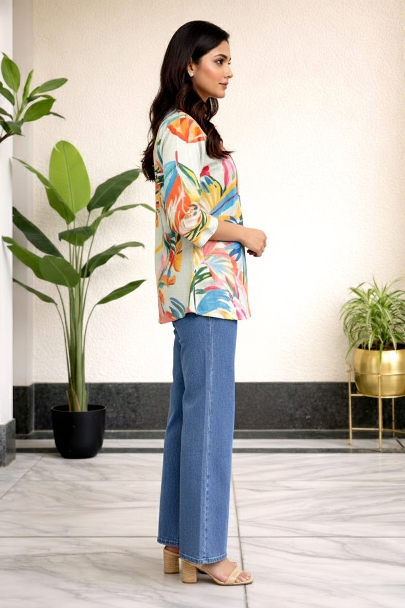 Multicolored Tropical Floral Print Top - Image 3