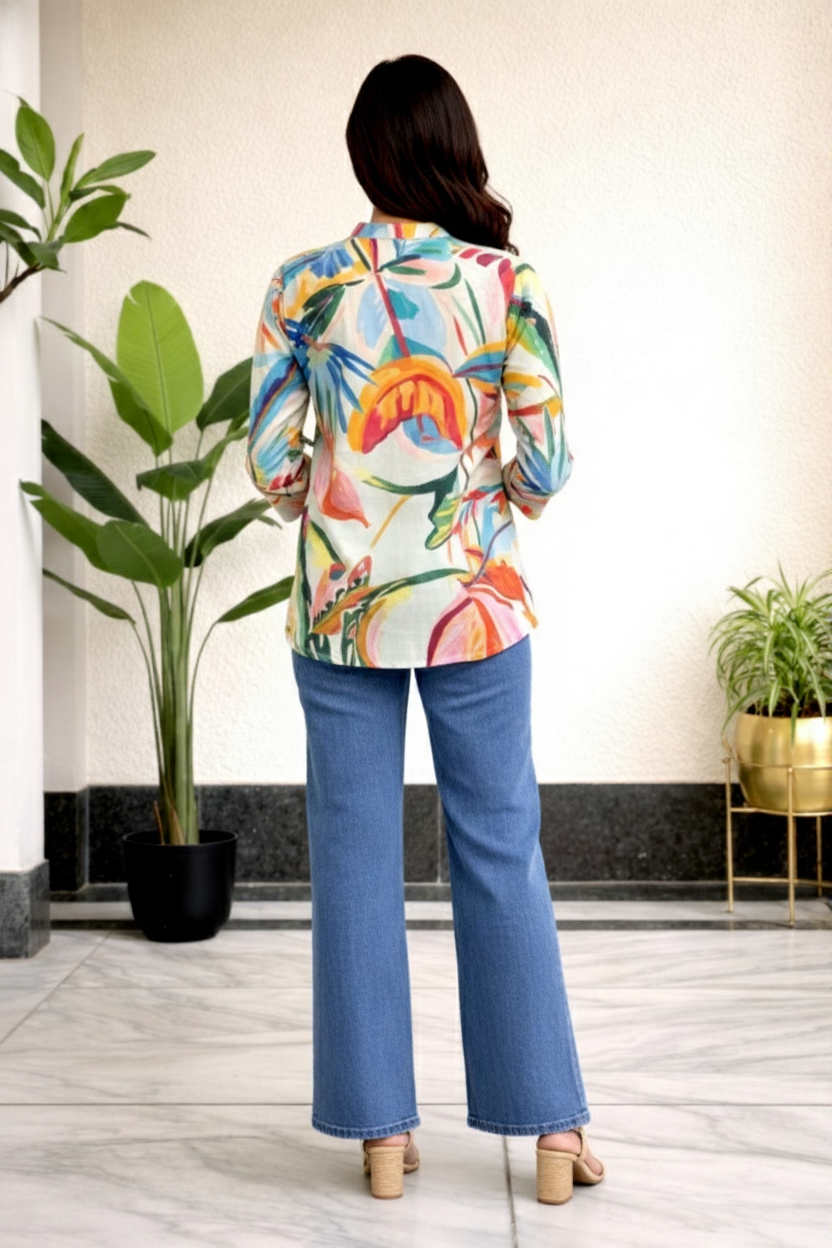 Multicolored Tropical Floral Print Top - Image 4